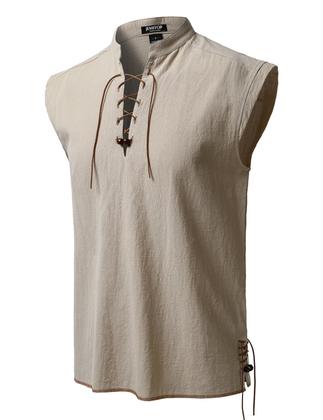 Imagem de Camisa de fantasia JEMITOP Retro Renaissance Pirate Viking Masculina Khaki M