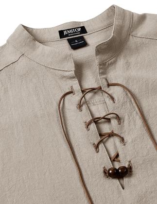 Imagem de Camisa de fantasia JEMITOP Retro Renaissance Pirate Viking Masculina Khaki M