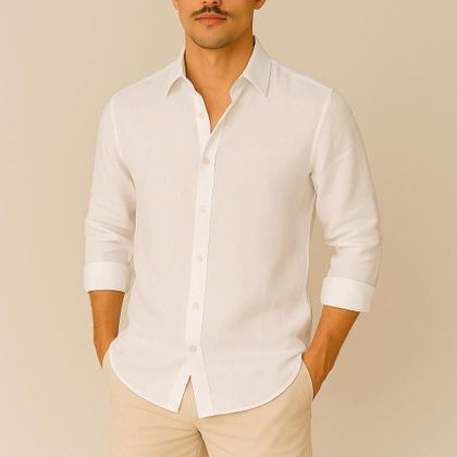 Imagem de Camisa de Linho Blusa Manga Longa Viscose Praia Masculina Muitas Cores