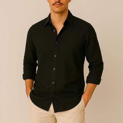 Imagem de Camisa de Linho Blusa Manga Longa Viscose Praia Masculina Muitas Cores
