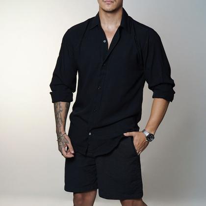 Imagem de Camisa de Linho Blusa Manga Longa Viscose Praia Masculina Muitas Cores