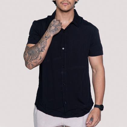 Imagem de Camisa de Linho Manga curta Social Verão Fresca Gola Italiana Elegante em Visco-Linho