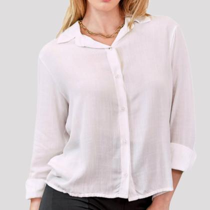 Imagem de Camisa de Viscose Camisete Feminina Social Básica Gola Italiana e Punho com Botões