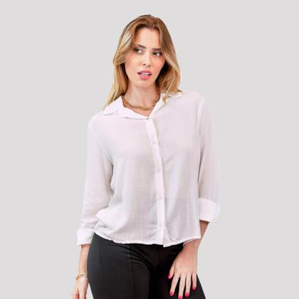 Imagem de Camisa de Viscose Camisete Feminina Social Básica Gola Italiana e Punho com Botões