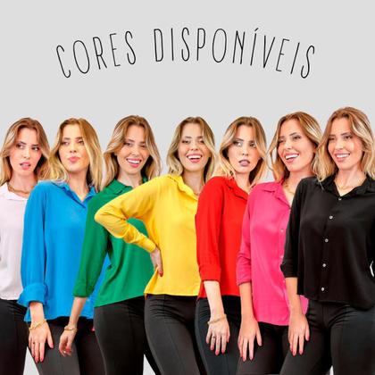 Imagem de Camisa de Viscose Camisete Feminina Social Básica Gola Italiana e Punho com Botões