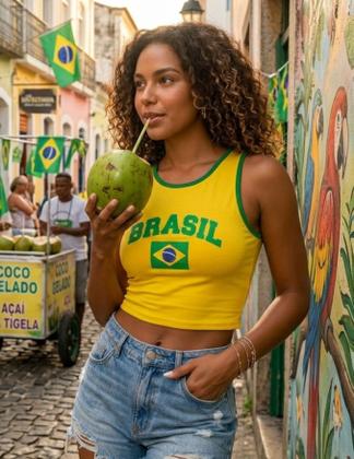 Imagem de Camisa Do Brasil Basica Barata Cropped Feminino Regatinha Basica Baby Look Da Copa