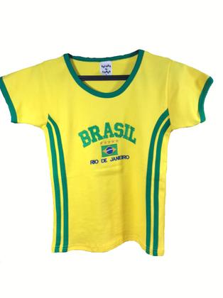 Imagem de Camisa Do Brasil Bordada BabyLook Curta Feminina