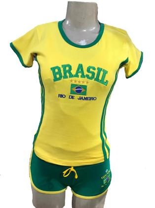 Imagem de Camisa Do Brasil Bordada BabyLook Curta Feminina