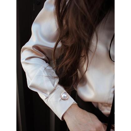 Imagem de Camisa Feminina Cetim com Laço Veludo Manga Longa