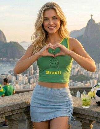 Imagem de Camisa Feminina Copa Futebol Camisa De Time Feminina Cropped Do Brasil Estampado