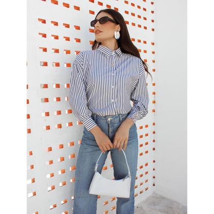 Imagem de Camisa Feminina Listrada Clássica Manga Longa Alfaiataria