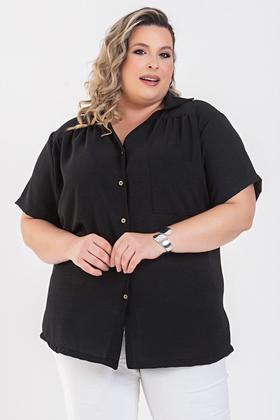 Imagem de Camisa Feminina Plus Size Manga Curta Com Fechamento de Botões Tecido Modelo Confort - Serena