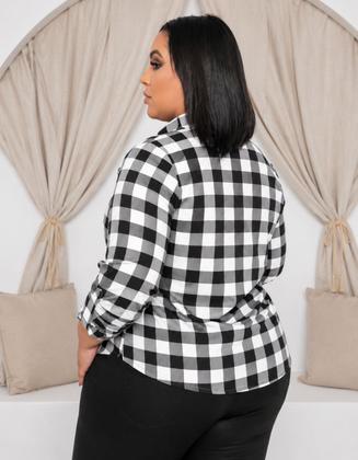 Imagem de Camisa Feminina Xadrez Plus Size Manga Longa Festa Junina