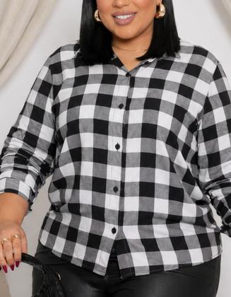 Imagem de Camisa Feminina Xadrez Plus Size Manga Longa Festa Junina
