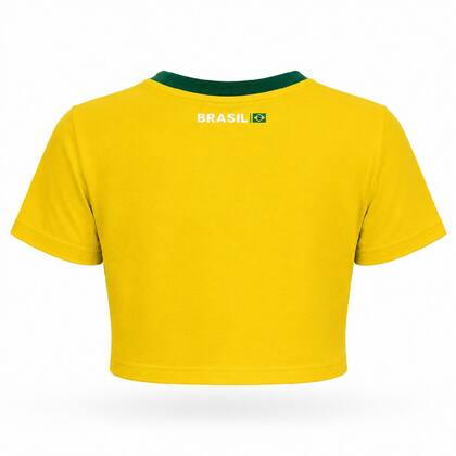 Imagem de Camisa Flamengo Cropped Virar Especial Brasil Retrô Algodão - Feminino Tamanho:GCor:Amarelo/Verde