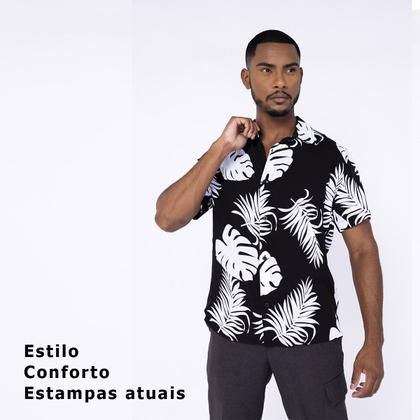 Imagem de Camisa Floral Masculina Preto Havaiana Manga Curta  A Pronta Entrega