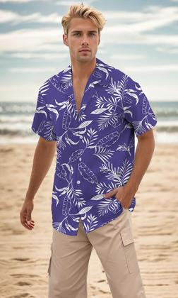 Imagem de Camisa havaiana de manga curta cromante para homens roxa tamanho L