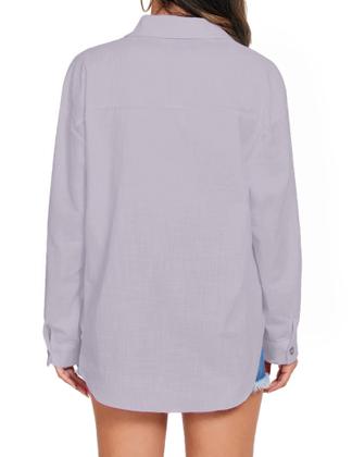 Imagem de Camisa HOTOUCH Oversize Button Down 100% algodão roxo claro
