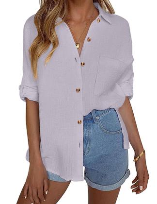 Imagem de Camisa HOTOUCH Oversize Button Down 100% algodão roxo claro
