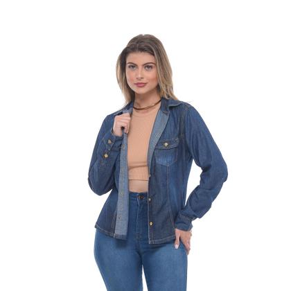 Imagem de Camisa Jeans Feminina Blusa Jeans Manga Longa Social Aberta