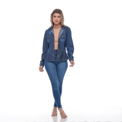Imagem de Camisa Jeans Feminina Blusa Jeans Manga Longa Social Aberta