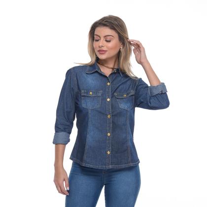 Imagem de Camisa Jeans Feminina Blusa Jeans Manga Longa Social Aberta