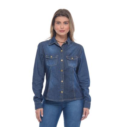 Imagem de Camisa Jeans Feminina Blusa Jeans Manga Longa Social Aberta