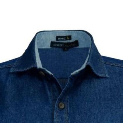 Imagem de Camisa Jeans Manga Curta Social Masculina Comfort