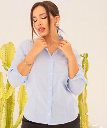 Imagem de Camisa Listrada Feminina Com Acessório De Flor