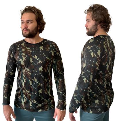 Imagem de Camisa Masculina Camiseta Blusa Térmica Manga Longa Proteção Solar Praia Esportes Elastano Frio