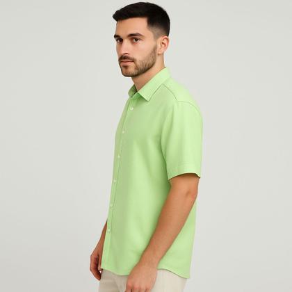 Imagem de Camisa Masculina De Botão Manga Curta Verde Claro Viscose