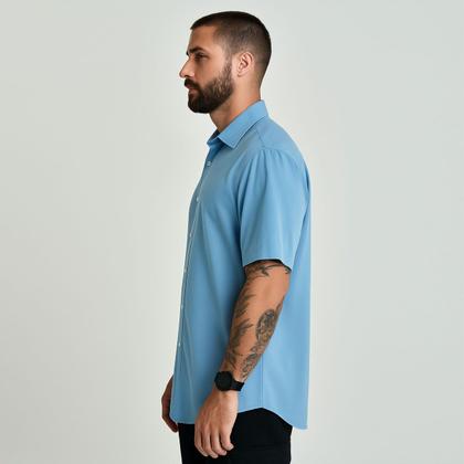 Imagem de Camisa Masculina De Botão Social Azul Claro Manga Curta Viscose