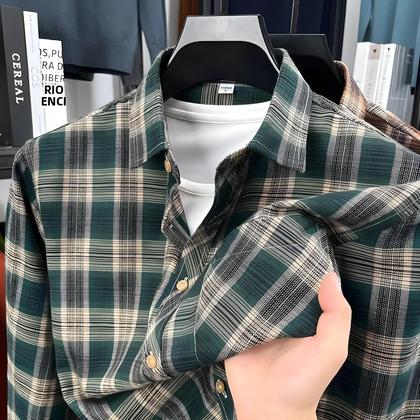 Imagem de Camisa Masculina de Manga Longa Estampada e Listrada Nova Coleção Outono 2026 - Moda Casual Versátil