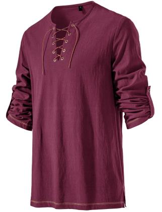 Imagem de Camisa masculina JEMITOP Renaissance Pirate Burgundy L