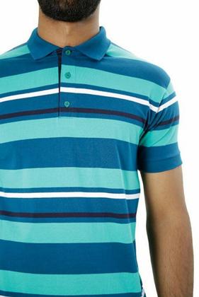 Imagem de Camisa Masculina Polo Ixória Malha Listrada Verde Petróleo