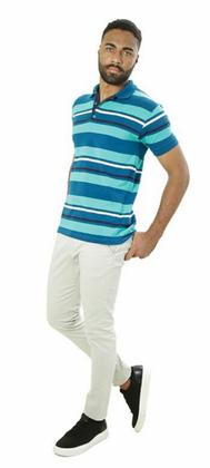Imagem de Camisa Masculina Polo Ixória Malha Listrada Verde Petróleo