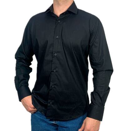 Imagem de Camisa Masculina Preta Social Lisa Manga Longa Sr