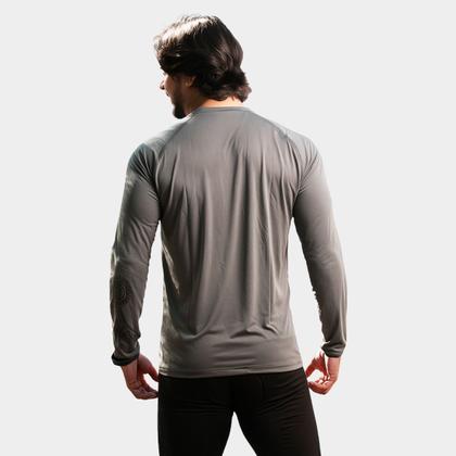 Imagem de Camisa Masculina Raglan Manga Longa Cinza TR4 Slim Proteção Uv Academia Dia a Dia