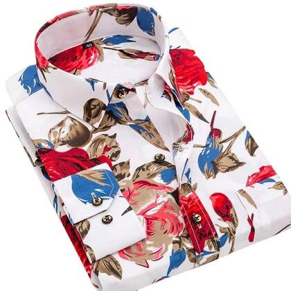 Imagem de Camisa Masculina Slim Fit Estampada De Manga Longa Azul Roxo Vermelho Casual Elegante Para Jovens E