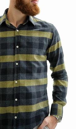 Imagem de Camisa Masculina Slim Fit ML Flanelada Xadrez Amarelo Preto