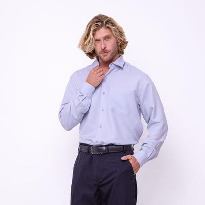 Imagem de Camisa Masculina Social Tecido Microfibra Cinza Manga Longa