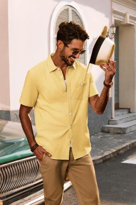 Imagem de Camisa PJ PAUL JONES de manga curta masculina com botões amarela GG