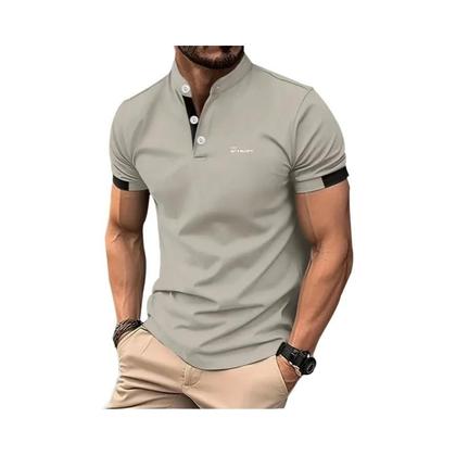 Imagem de Camisa Polo Casual Slim Fit Masculina De Manga Curta Com Gola Alta Para Primavera E Verão, Estampa