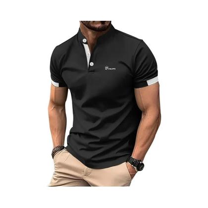 Imagem de Camisa Polo Casual Slim Fit Masculina De Manga Curta Com Gola Alta Para Primavera E Verão, Estampa