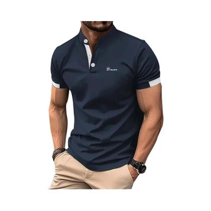 Imagem de Camisa Polo Casual Slim Fit Masculina De Manga Curta Com Gola Alta Para Primavera E Verão, Estampa