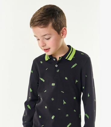 Imagem de Camisa Polo Infantil Manga Longa Trick Nick Preto