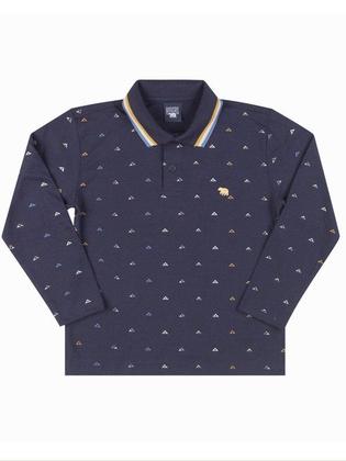 Imagem de Camisa Pólo Infantil Menino Mangas Longas Azul Marinho - Biogás