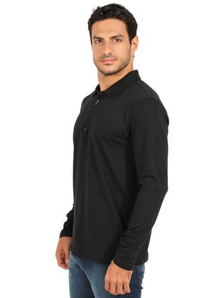 Imagem de Camisa Polo Manga Longa Anistia Algodão Com Elastano Preta
