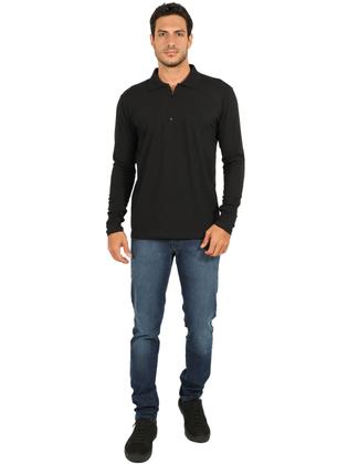 Imagem de Camisa Polo Manga Longa Anistia Algodão Com Elastano Preta