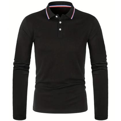 Imagem de Camisa Polo Masculina De Manga Longa Casual Respirável Confortável Para Primavera E Outono Moda